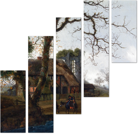 Джордж Смит — Зимний Пейзаж с домиком и деревом