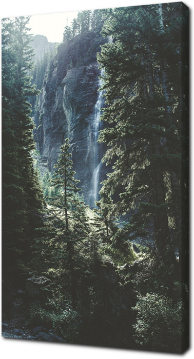 Скалистый водопад, окруженный деревьями