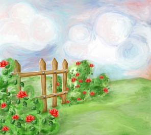 Лужайка с кустами роз