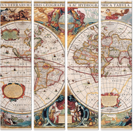 Старинная карта мира в виде глобуса