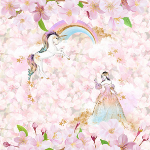 Единорог и принцесса на цветочном фоне