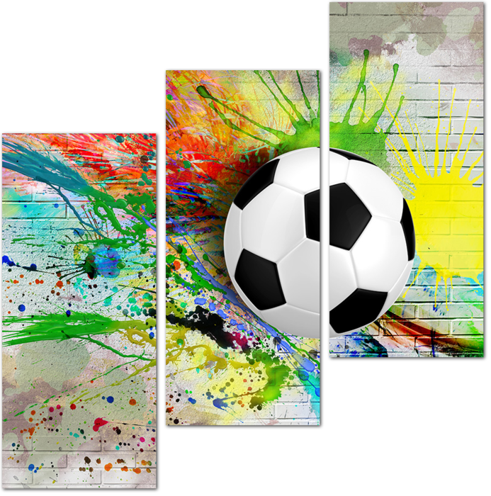 Футбольный мяч на фоне цветной кирпичной стены