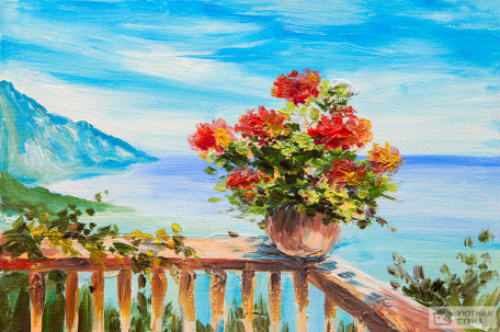 Букет цветов на балконе