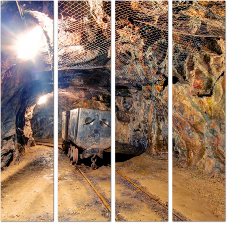 Железнодорожный шахтный туннель в темном подземелье