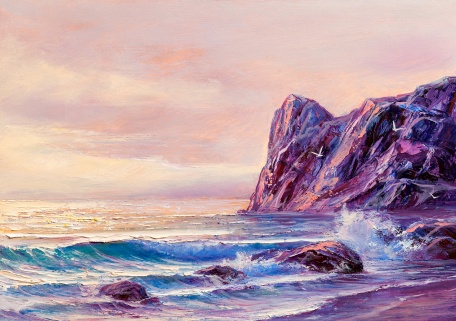 Морской пейзаж со скалами маслом