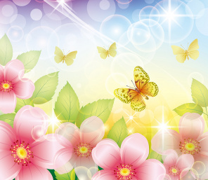 Бабочки летающие над клумбой цветов