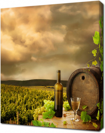 Виноградники и бочка с вином