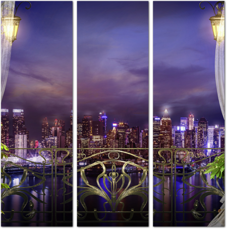 Балкон с видом на ночной Нью-Йорк