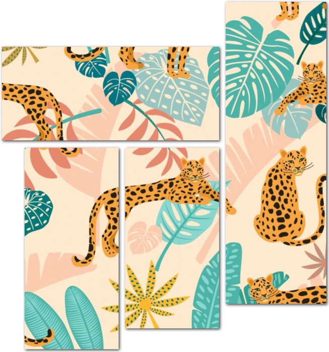 Леопардовый паттерн с тропическими листьями