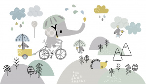 Слон с мышами на велосипеде