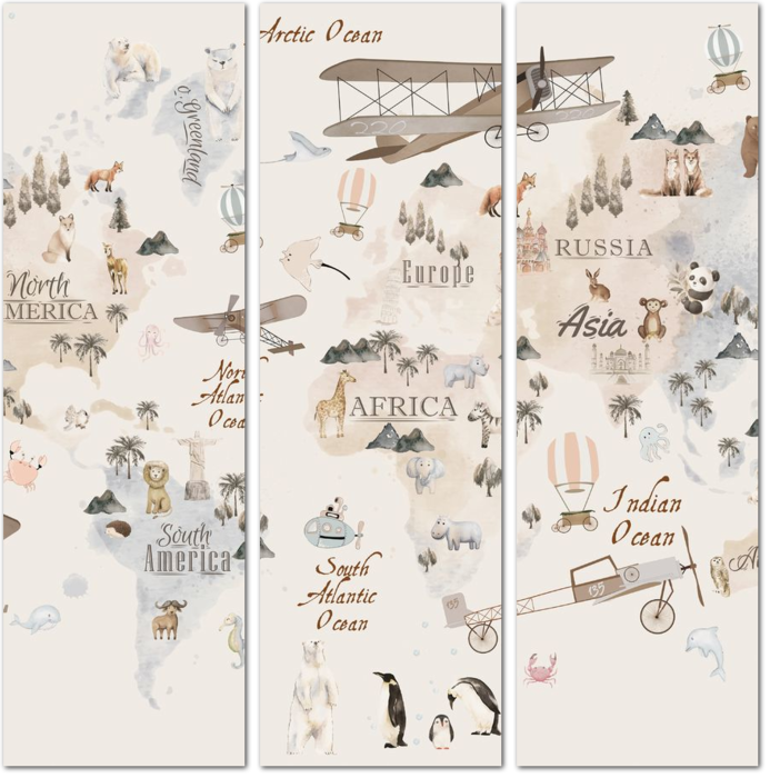 Стильная детская карта с животными на английском языке