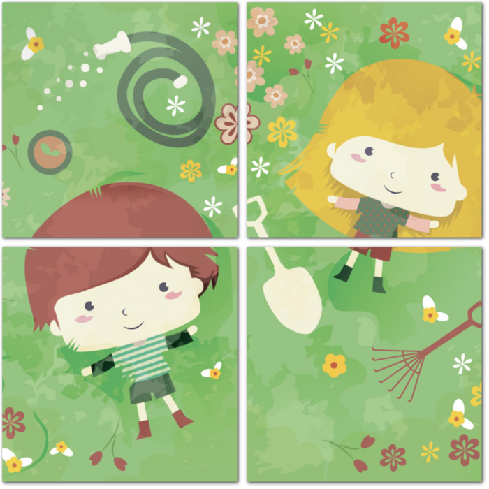 Дети на цветочной лужайке
