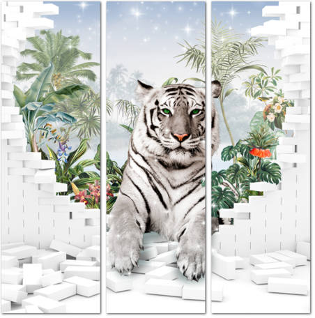 Белый тигр в заснеженных тропиках