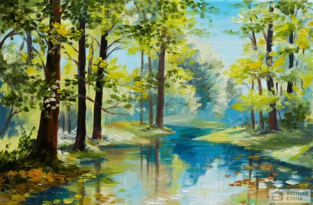 Река в лесу маслом