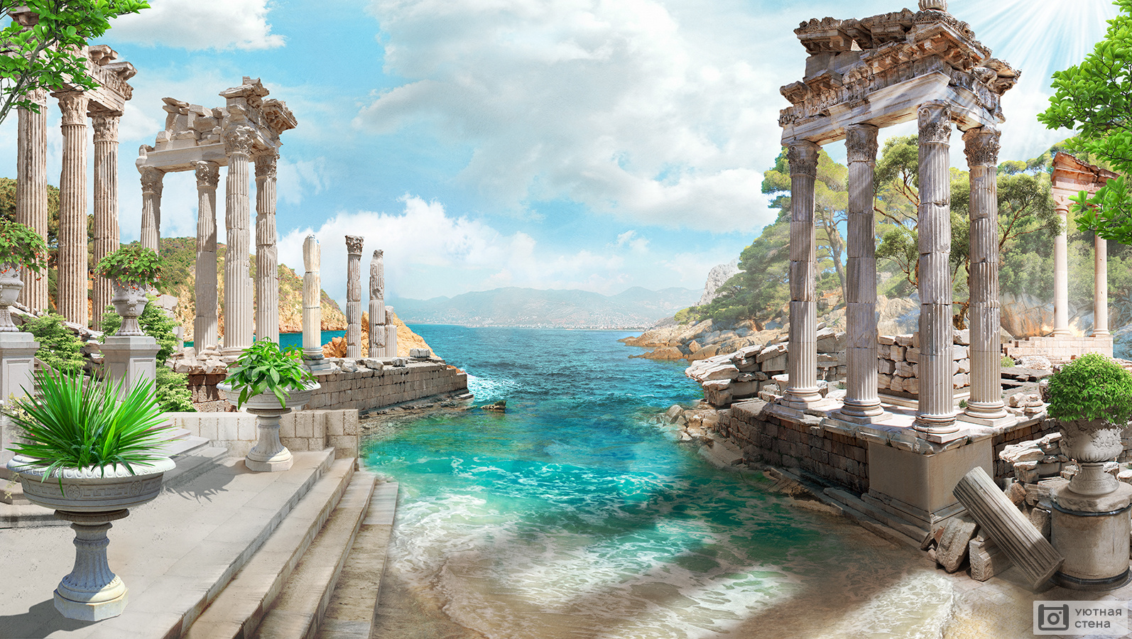 Фреска морской пейзаж древний Рим Греция
