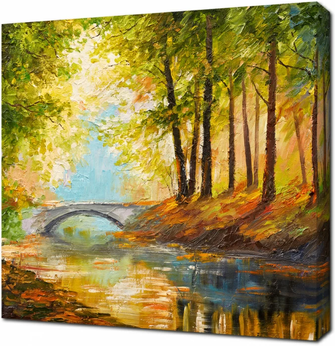 Каменный мост в лесу маслом