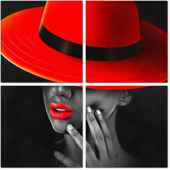 Дама в шляпе с красными губами и шляпой