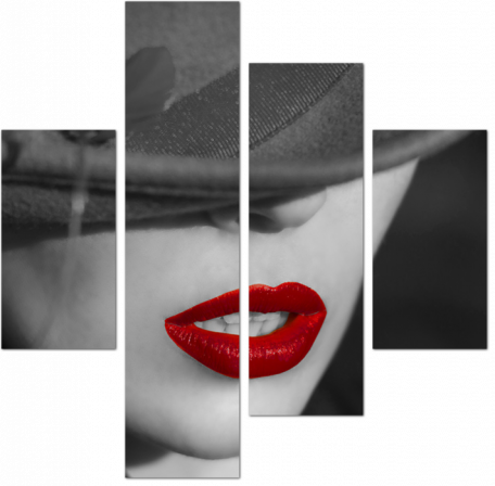 Черно-белый портрет молодой девушки с красными губами