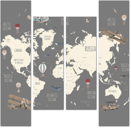 Карта мира на английском языке для детей