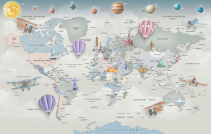 Карта мира с самолетами и шарами
