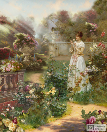 Девушка в саду с розами