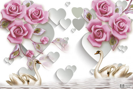3D сердечки и розы