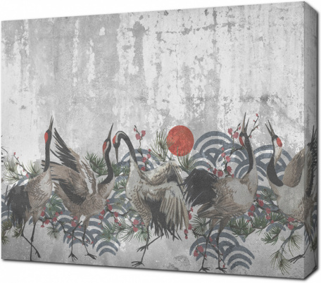 Винтажная фреска с журавлями