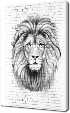 Голова льва на кирпичной стене