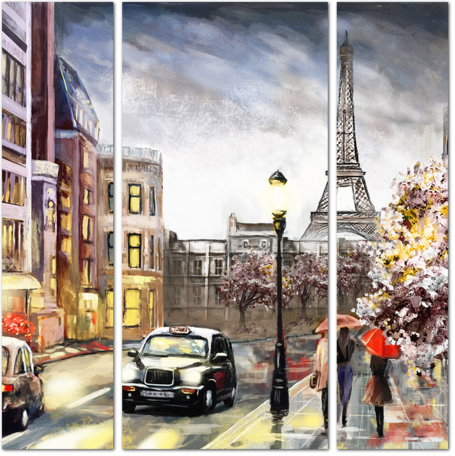 Улица Парижа с видом на Эйфелеву башню. Картина маслом