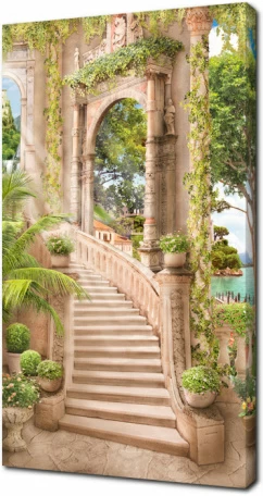 Лестница вверх в парке с античной архитектурой