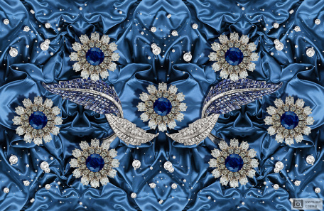 3D Цветы на синем шёлке