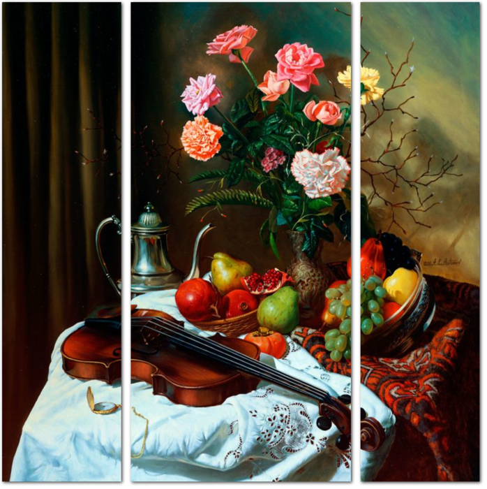 Скрипка и ваза с цветами