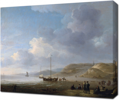 Чарльз Брукинг — Побережье близ Схевенингена с рыбацкими гвоздиками на берегу