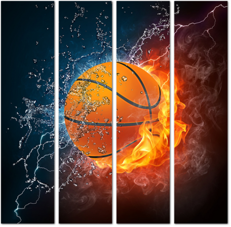 Баскетбольный мяч в воде и огне