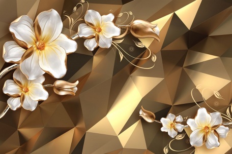 Цветы на фоне золотых граней