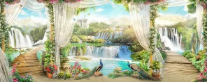 Павлины среди водопадов