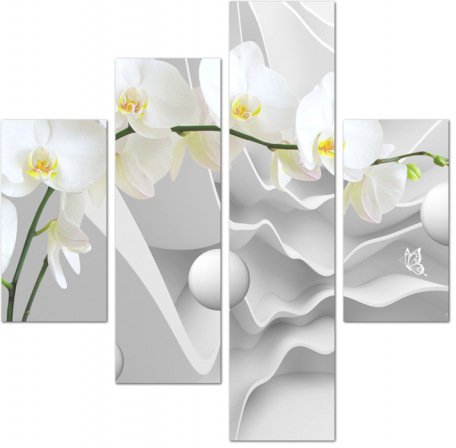 Цветы орхидеи на фоне изломанных линий