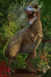 Динозавр на тропе в джунглях