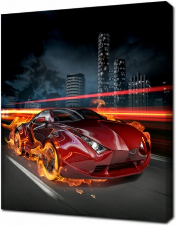 Красный спортивный автомобиль едет по трассе