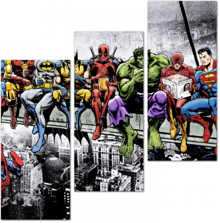 Супергерои из комиксов на небоскребе