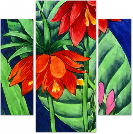 Тропические цветы гуашью