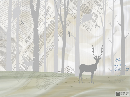 Силуэт оленя на фоне деревьев в лесу