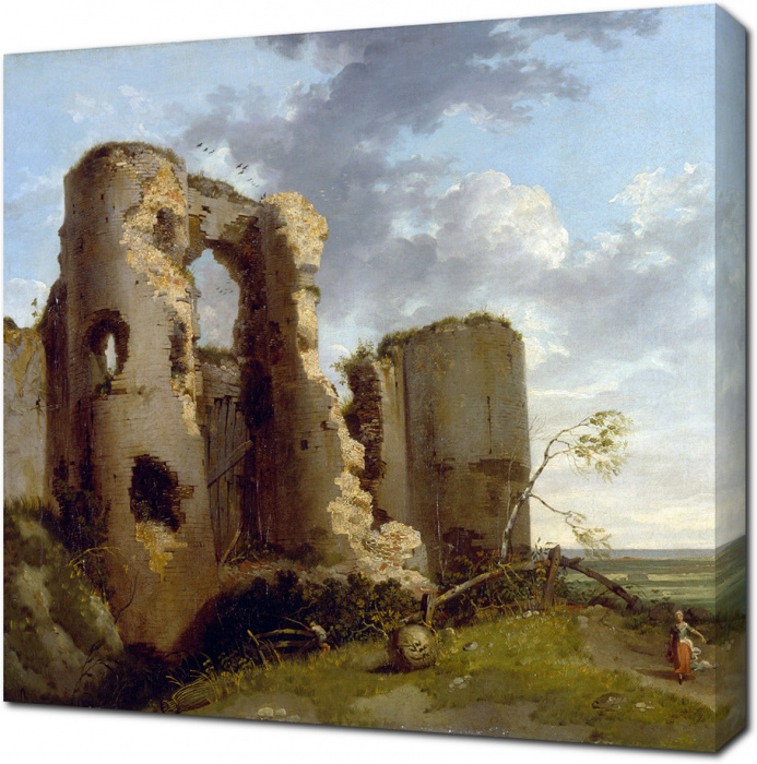 Джон Гамильтон Мортимер — Пейзаж заброшенного замка и женщины