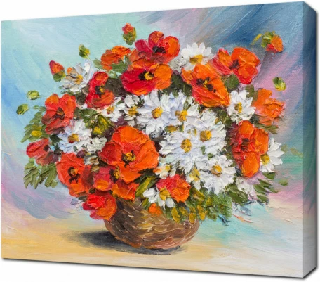 Красно-белый букет в корзине