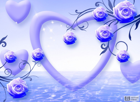 3D фиолетовые розы и сердца