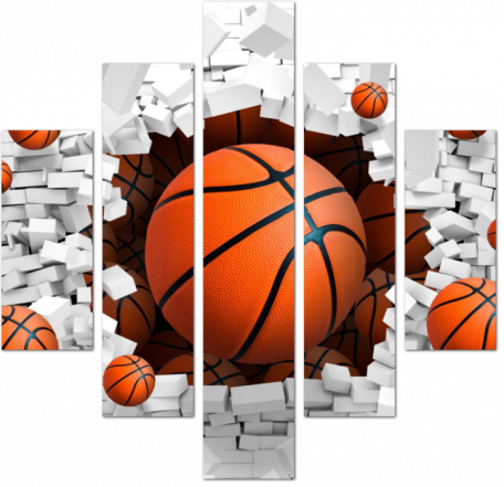 Баскетбольные мячи и кирпичная стена