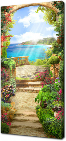 Цветочная терраса с аркой с видом на море