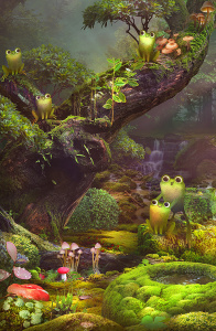 Волшебный лес с лягушками