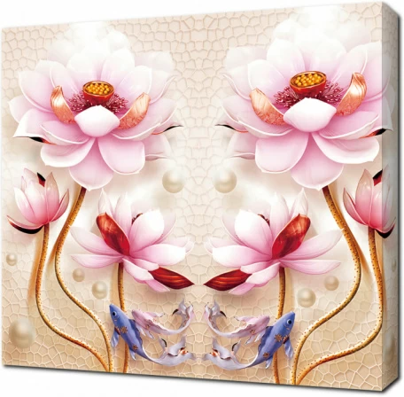 Лотосы и голубые рыбки