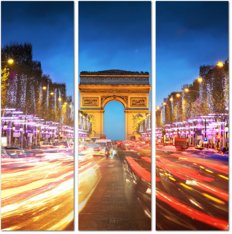 Елисейские поля и Триумфальная арка на закате. Париж. Франция